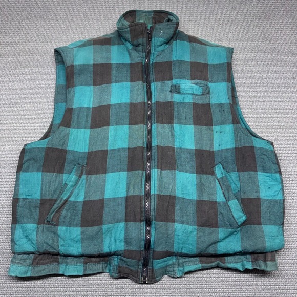 Ozark Trail Other - Vintage Ozark Trail Mens XL Teal Black Buffalo Plaid Quilted Puffer Vest Cotton